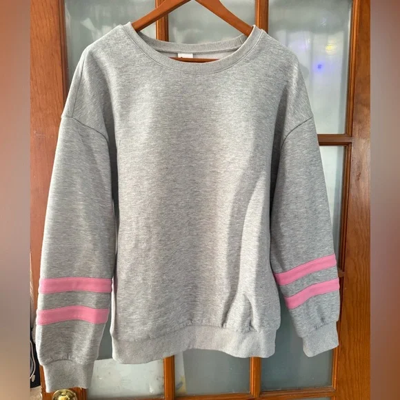 Women's Gray Sweatshirt with Pink Stripes - Picture 4 of 4